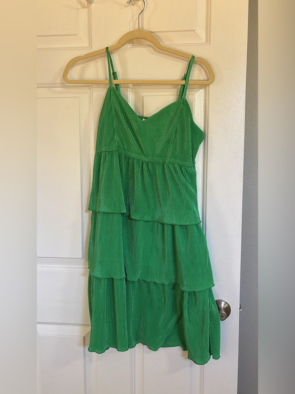 Green Tiered Spaghetti Strap Dress
